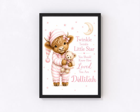 Twinkle Twinkle Little Star personalised Pink nursery print