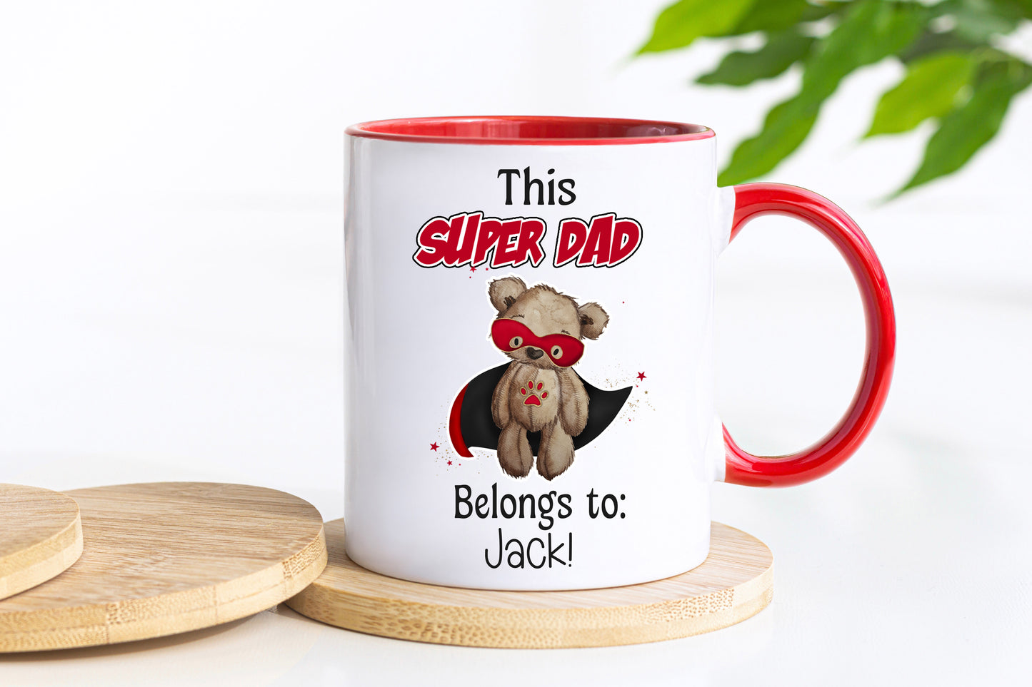 Personalised Super Dad Mug Red Handle