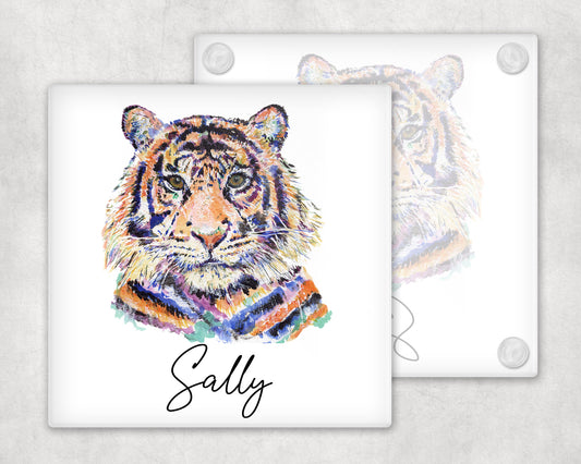 Personalised Tiger Colour Splash Glass Coaster