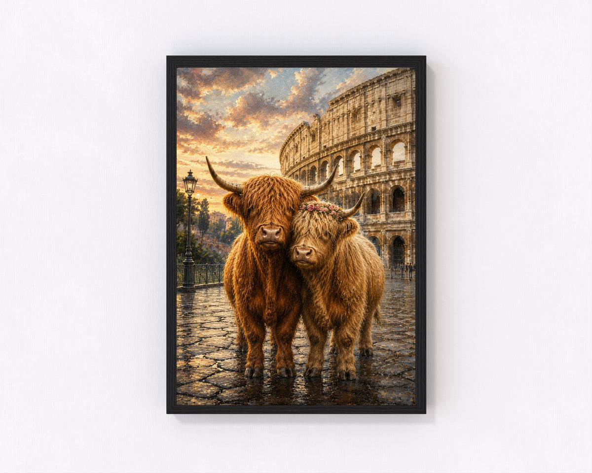 Travelling Highland Cows 2 Rome Wall Decor Print