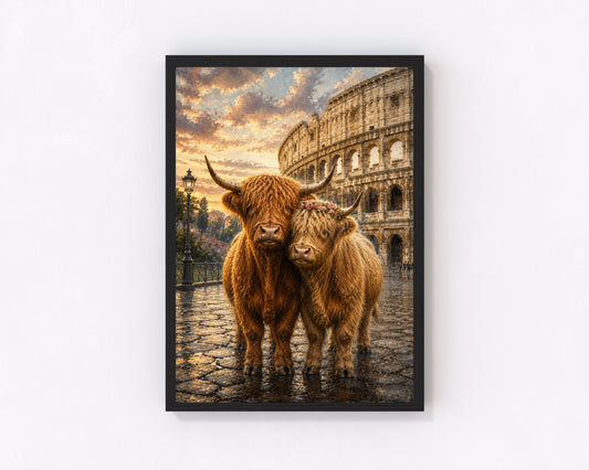 Travelling Highland Cows 2 Rome Wall Decor Print