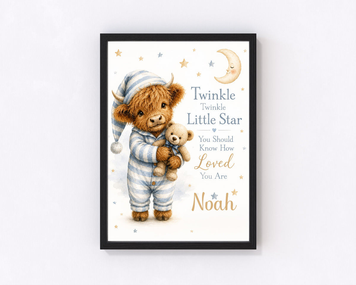 Twinkle Twinkle little star Blue Personalised Wall Decor Nursery Print