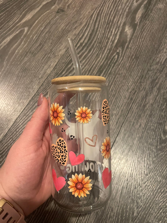 'Your crazy is showing' highland cow 16oz glass tumbler